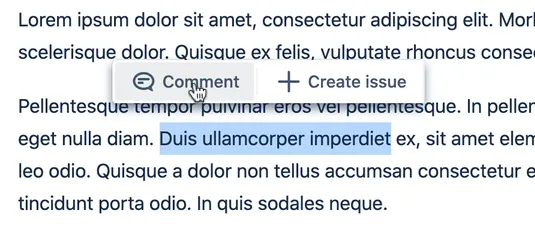Highlighting text in Confluence to add an inline comment using the Comment button