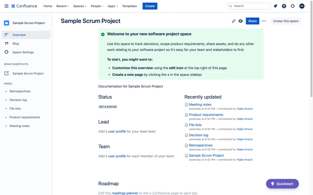 Confluence Screen