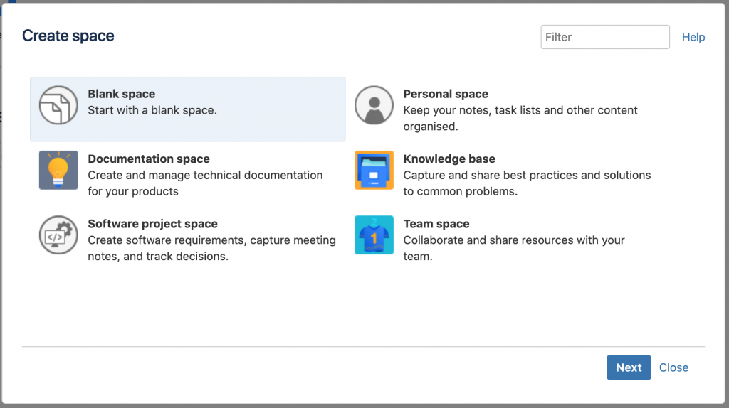 Confluence spaces