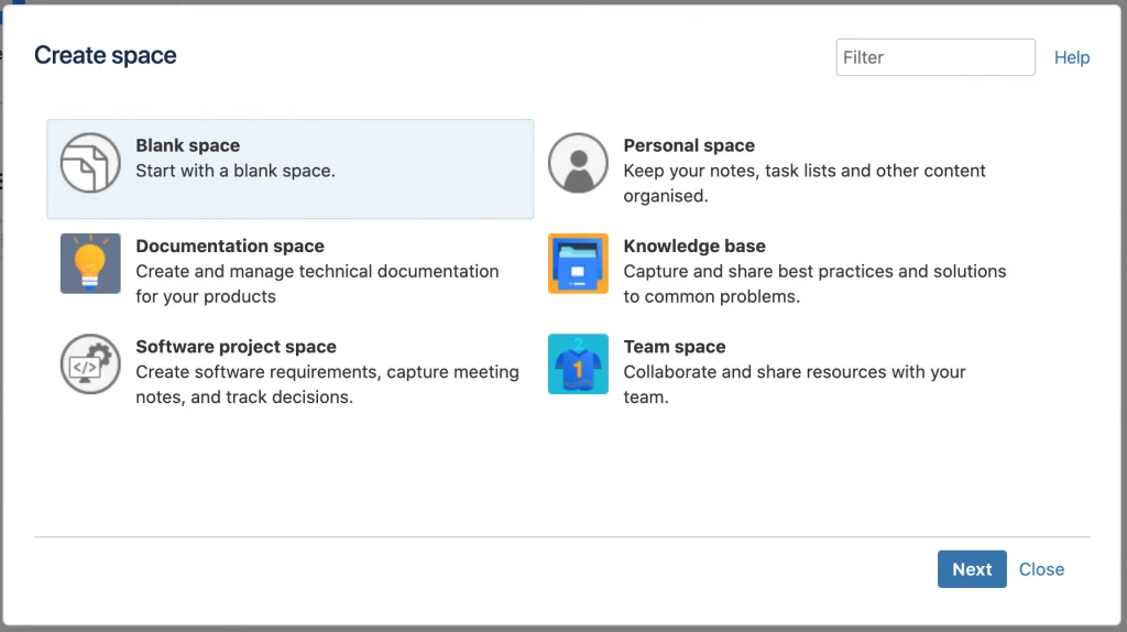 Confluence spaces