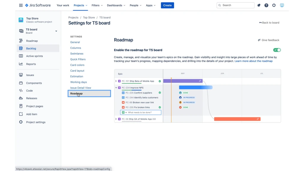 Enabling Jira Roadmaps