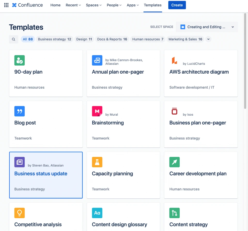 Confluence templates